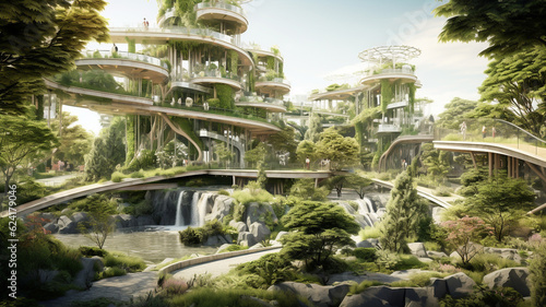 Biophilic urbanism concept  showcasing the integration of natural elements within urban environments. The necessity of creating sustainable  green spaces amidst urban development