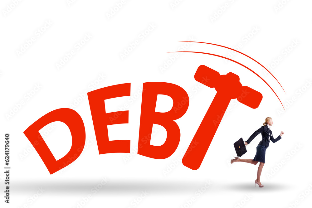 Fototapeta premium Heavy debt concept with businessman