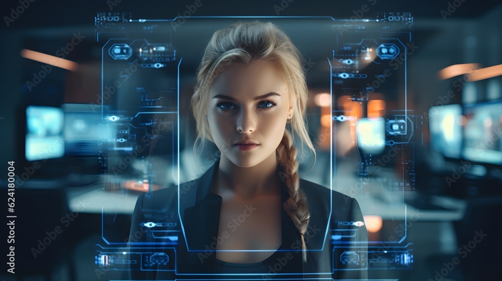 Creating with code: Blonde woman programming advanced AI Creating with code: Blonde woman programming advanced AI