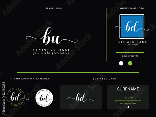 Hand Drawn bu Logo Letter, Minimal bu Signature Luxury Letter Logo With Presentation