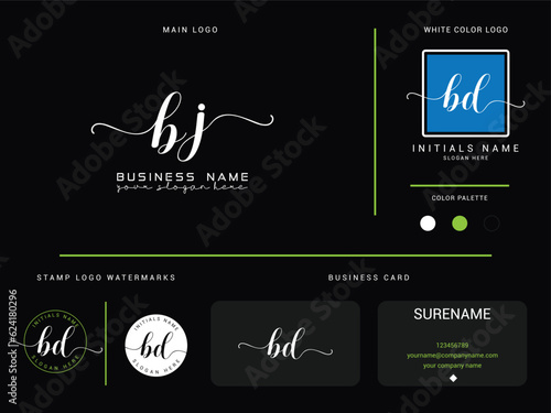 Hand Drawn bj Logo Letter, Minimal bj Signature Luxury Letter Logo With Presentation