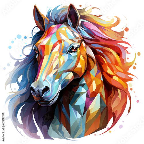 Rainbow polygonal horse portrait, generative AI