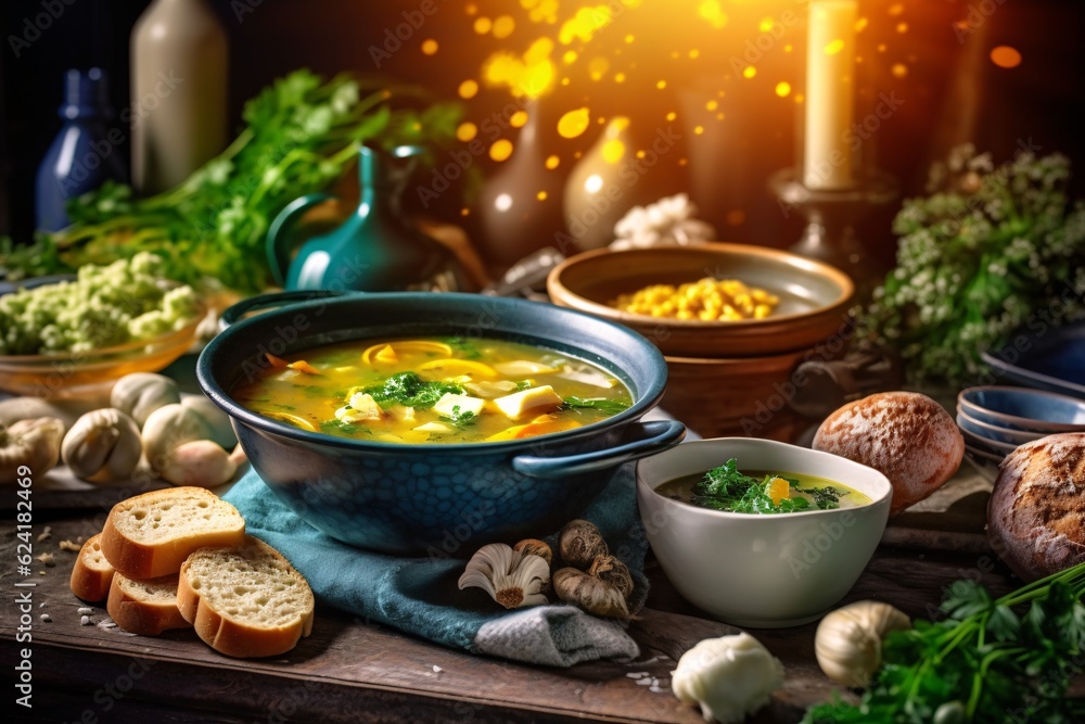 Comforting and hearty soups and stews. Soup or stew of meat and vegetables seasoned with paprika and other spices. Generative AI technology Comforting and hearty soups and stews. Soup or stew of meat and vegetables seasoned with paprika and other spices. Generative AI technology