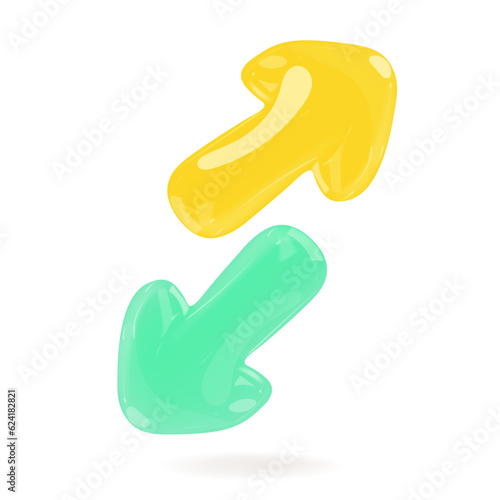 3d gamer shooters in a childish, cartoon style. 3d render, plastic with highlights. Glamorous lacquer arrow. Vector EPS 10