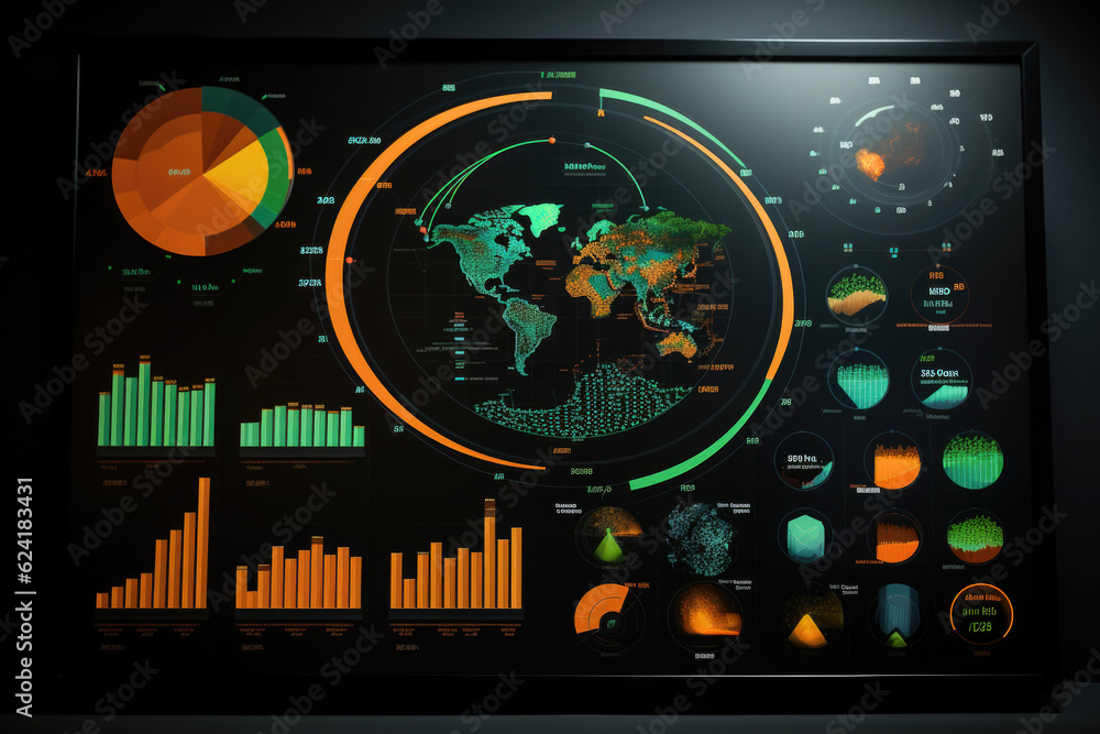 Obraz premium Big data analytics report. Infographic with graph and diagrams on abstract background. Distribution of data by business categories. Created with Generative AI