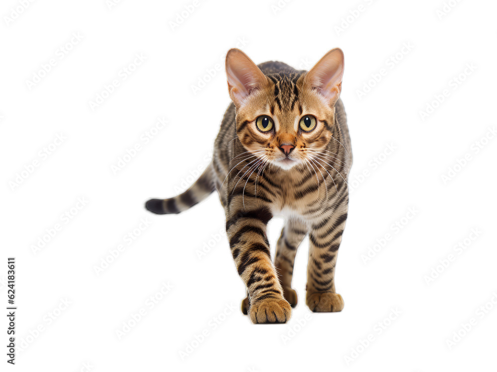 Fototapeta premium Curious Ocicat Exploring New Surroundings - Transparent Background