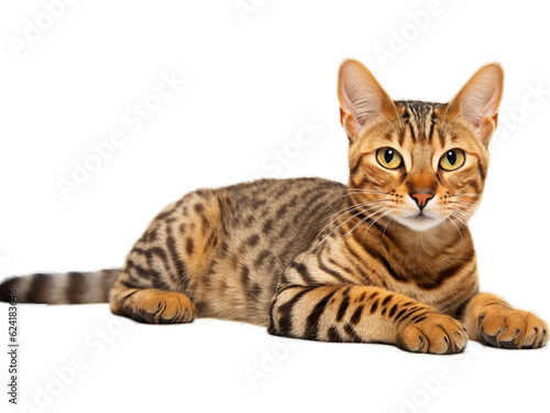 Relaxed Ocicat Lounging in Sunbeam - Transparent Background