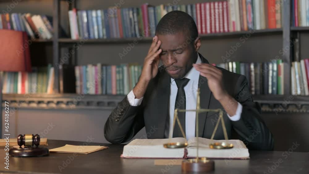 Tense African American Lawyer Sitting in Office Tense African American Lawyer Sitting in Office