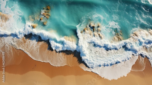 Enchanting Mirage: Hypnotic Illusion of Turquoise Ocean Waves over Gold Sand, Generative AI © Kaare