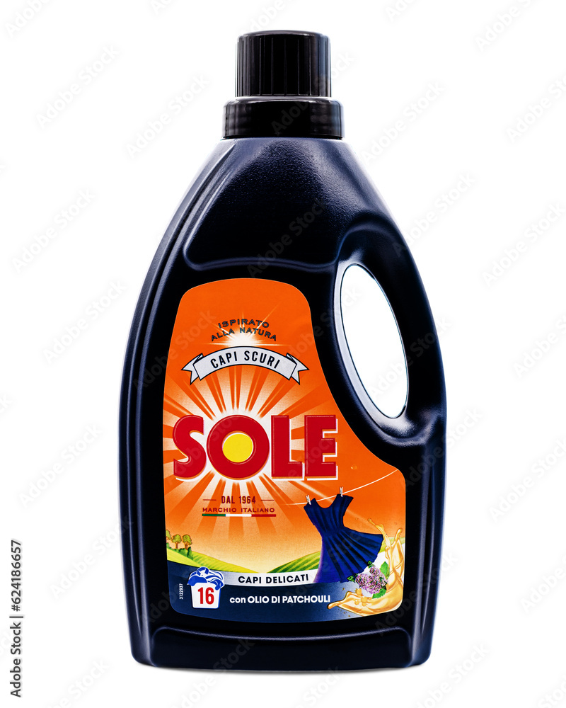 Sole detergent dark laundry with Patchouli oil,Italian product isolated