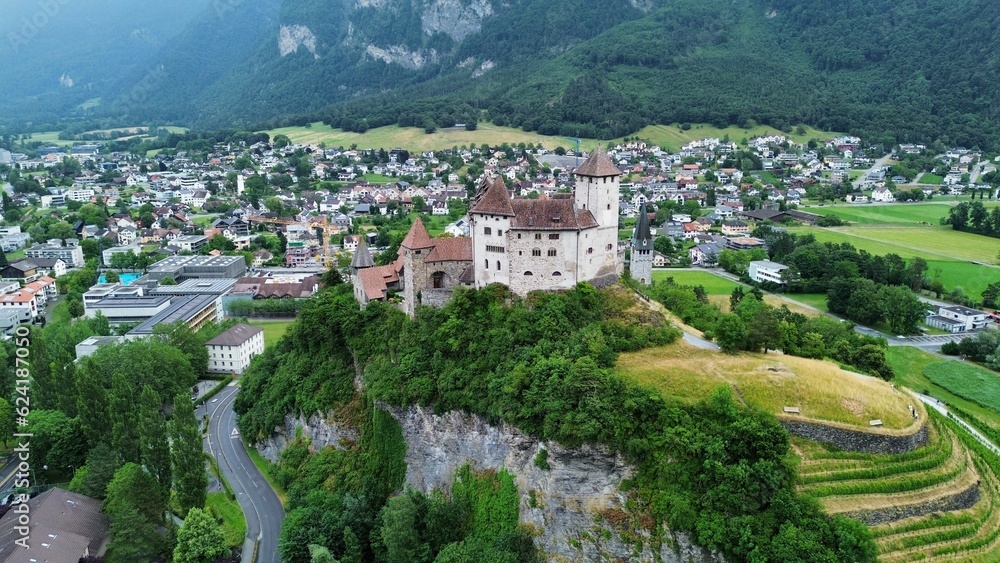drone photo Gutenberg castle, Burg Gutenberg Liechtenstein europe	