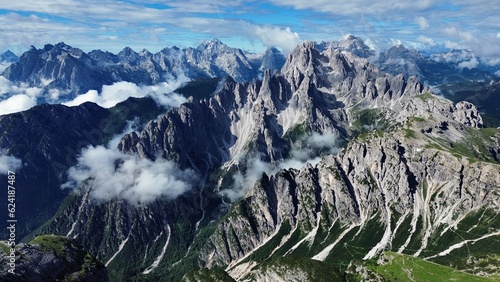 Drone photo Tre Cime Natural Park, Tre cime di lavaredo Dolomites Italy europe