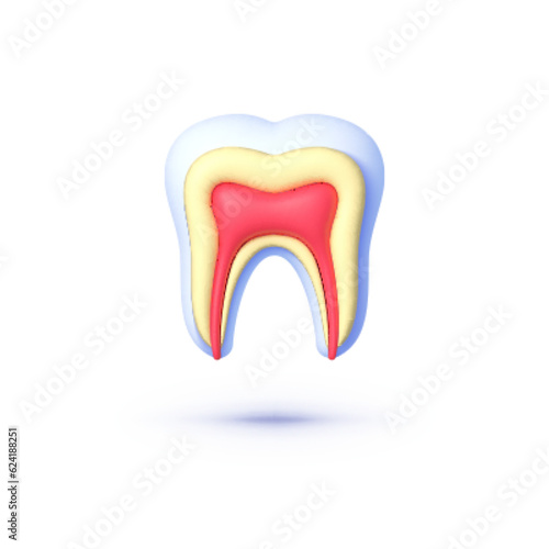 Tooth in section 3d, great design for any purposes. Medical protection icon. 3d vector illustration