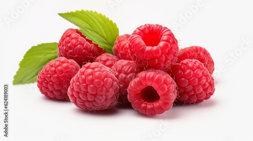 Fresh  juicy  ripe raspberries. On a white background.Generation ai.
