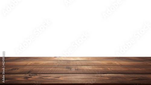 A Front View of Dark Brown Blank Wooden Tabletop Mockup, Empty Wooden Table. Isolated on Transparent Background. Generative AI