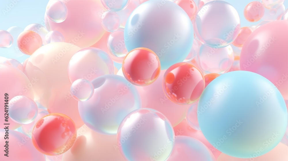 Pastel beautiful advertising delicate background. Bubbles and balls. AI generation. Pastel beautiful advertising delicate background. Bubbles and balls. AI generation.