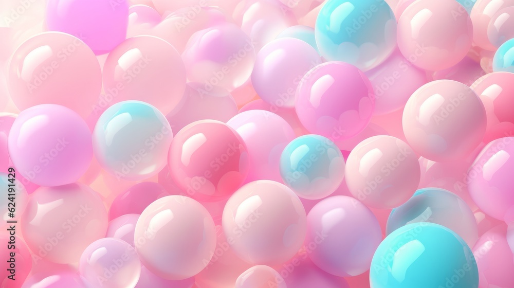 Pastel beautiful advertising delicate background. Bubbles and balls. AI generation.
