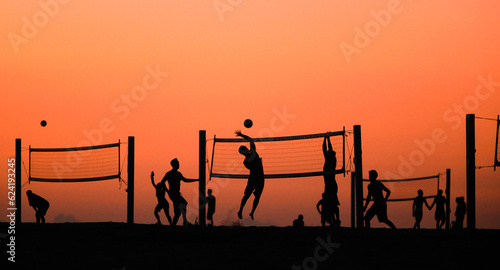 Silhouettes of Volley ball players