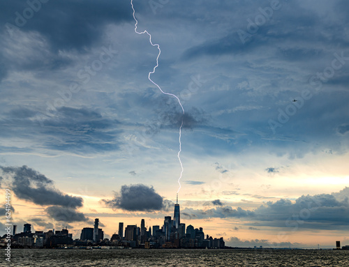 Lightning strike over Lower Manhattan in Daytime storm