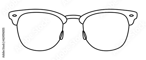Clubmaster frame glasses fashion accessory illustration. Sunglass front view for Men, women, unisex silhouette style, flat rim spectacles eyeglasses with lens sketch style outline isolated on white