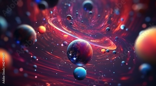 Background with space planets, beautiful multicolored outer space with stars, galaxies, planets. © Dijay