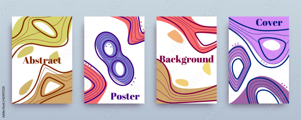 Creative modern design for cover, banner, social media, blog, post, flyer. Smooth abstract color shapes, art line, outline. A set of templates for web and mobile app. Cover mockup. Vector illustration