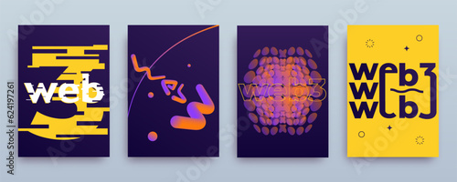 Creative web3 design. Concept poster of the development of new technologies on the web. Futuristic web3 banner design, bold font, large typography, modern abstract shapes. Vector illustration.