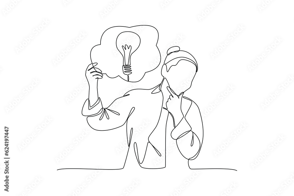 Single one line drawing concept of finding brilliant ideas. Continuous line draw design graphic vector illustration.