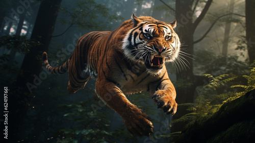 Jumping tiger in the forest