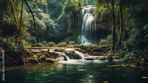 waterfall in the woods HD 8K wallpaper Stock Photographic Image 