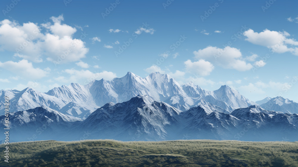Panorama of the mountains and white clouds. Landscape background