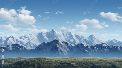 Panorama of the mountains and white clouds. Landscape background