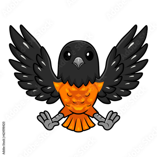 Cute baltimore oriole bird cartoon flying