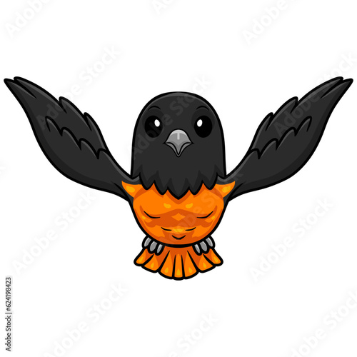 Cute baltimore oriole bird cartoon flying