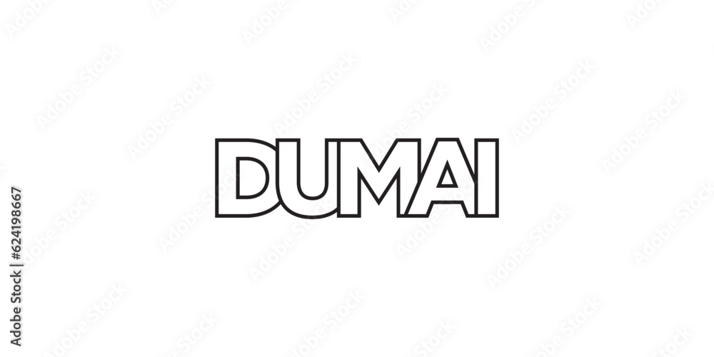 Dumai in the Indonesia emblem. The design features a geometric style, vector illustration with bold typography in a modern font. The graphic slogan lettering. Dumai in the Indonesia emblem. The design features a geometric style, vector illustration with bold typography in a modern font. The graphic slogan lettering.
