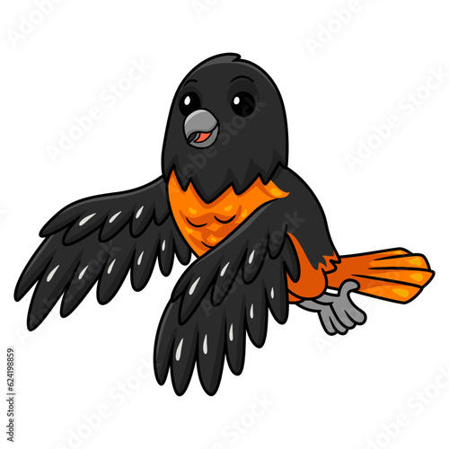 Cute baltimore oriole bird cartoon flying