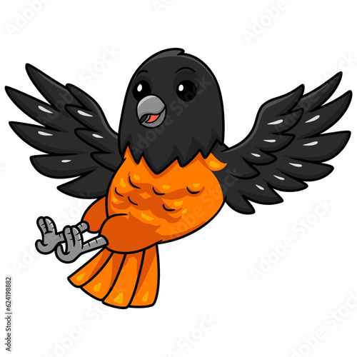 Cute baltimore oriole bird cartoon flying