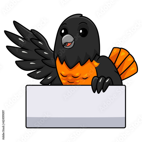 Cute baltimore oriole bird cartoon waving hand