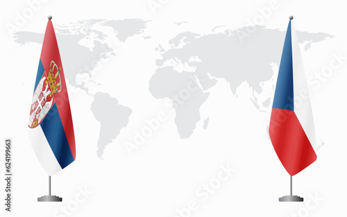 Serbia and Czech Republic flags for official meeting