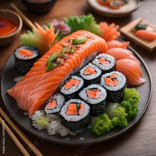 sushi with salmon in a plate