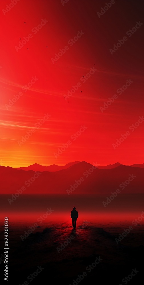 Silhouette of a person on the sunset, illustration cool wallpaper
