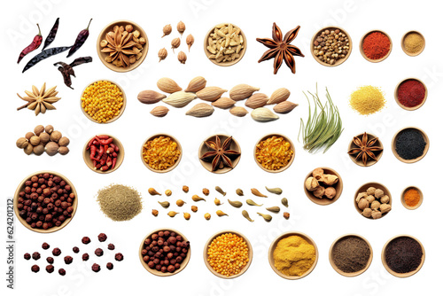 Fototapeta Naklejka Na Ścianę i Meble -  Collection of Exotic Spices. isolated object, transparent background