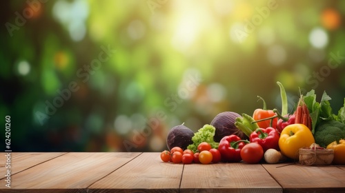 Vegetables on a wooden table mockup with space for type writing