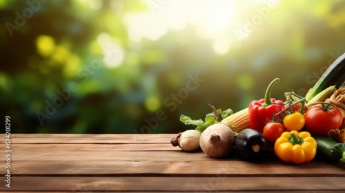 Vegetables on a wooden table mockup with space for type writing