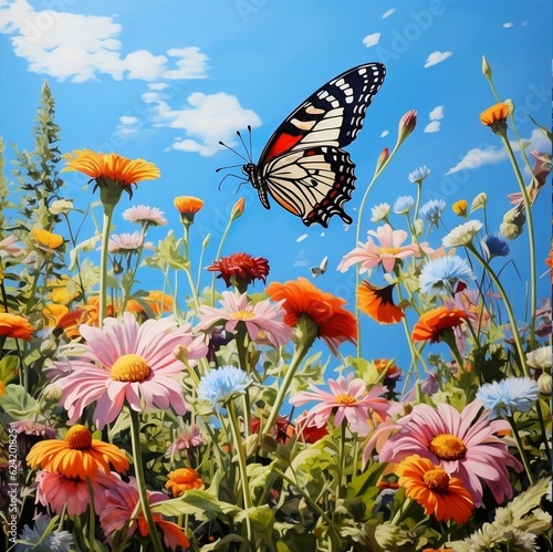 Butterfly on a flower, Monarch Butterfly with colorful flowers
