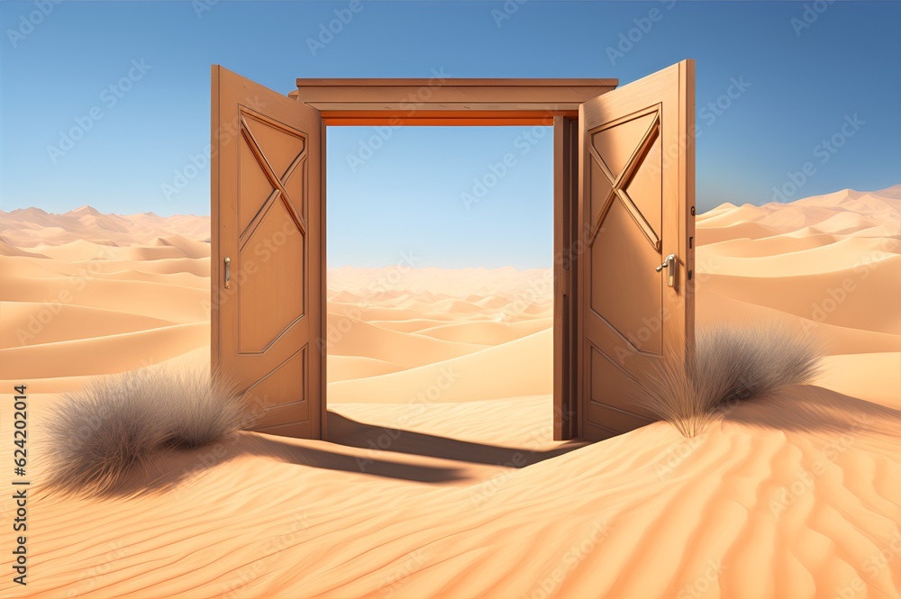 Opened door in desert Opened door in desert