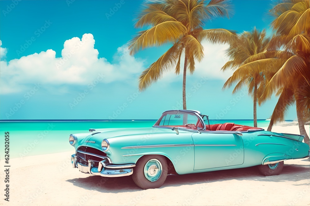 Honeymoon car on beach