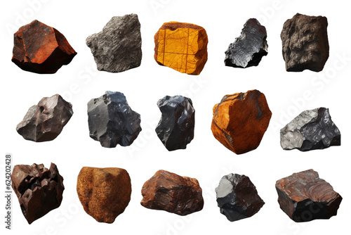 Collection of Iron Ore. isolated object, transparent background