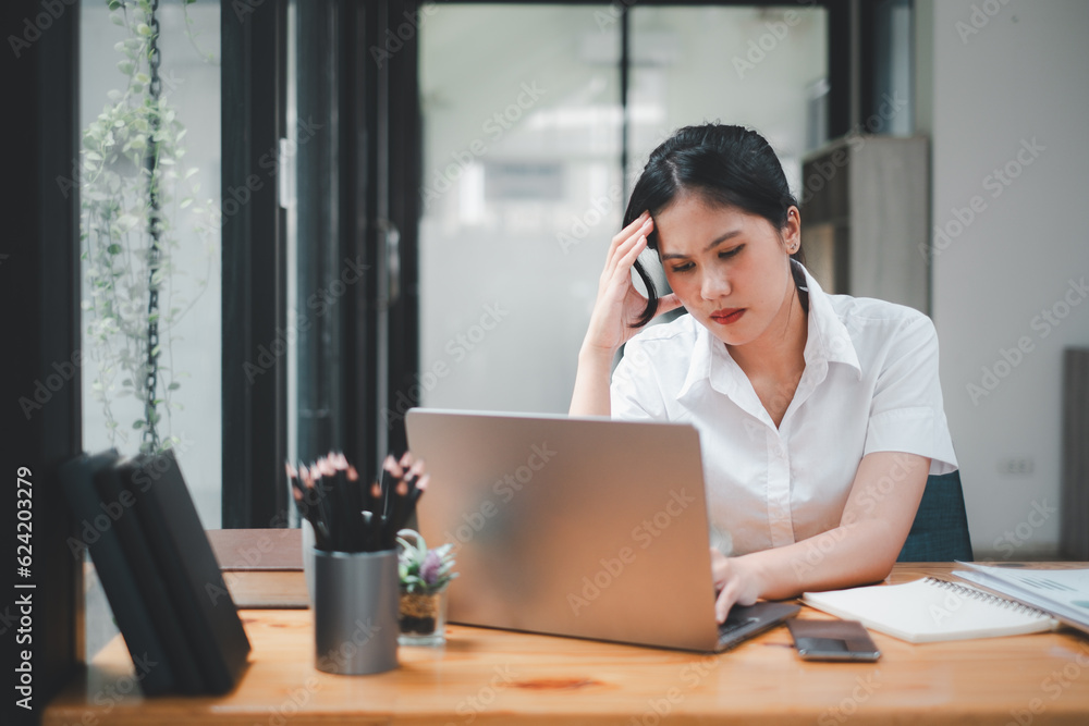 Portrait of a serious businesswoman using laptop computer in office. Portrait of a serious businesswoman using laptop computer in office.