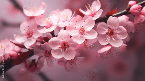 Springtime pink cherry blossoms. drawing illustration artwork design. Generative AI